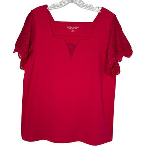 Soft Surroundings Women's Barbie Fuchsia/Pink Knit Top Short-Lace Sleeves Size M